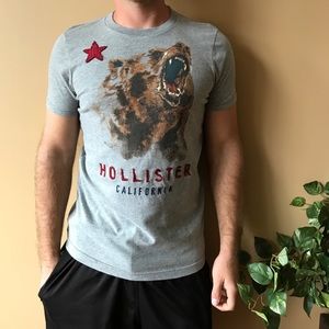 Hollister CA gray tee Med. Great quality shirt with roaring grizzly bear!